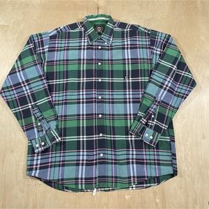 Cinch Shirt Mens Size Large Green Plaid Long Sleeve Button Up